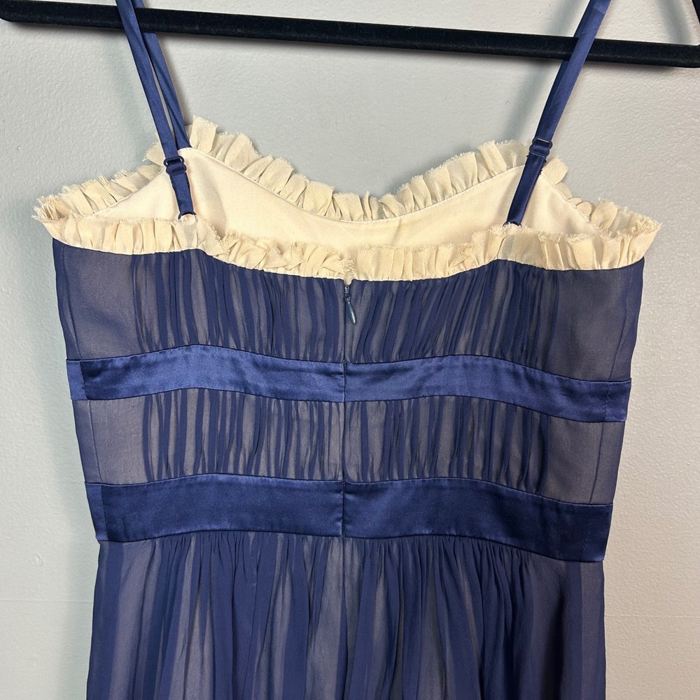 90s Regency Balletcore Silk Slip Dress Size 2 BCBG Blue Chiffon Dainty Cocktail - Picture 7 of 12
